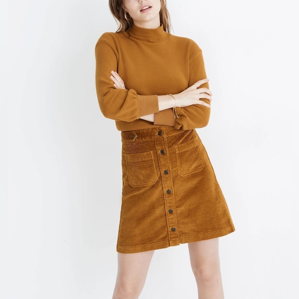Madewell Corduroy A-Line Mini Skirt: Patch Pocket Edition Antique Gold - Size 2